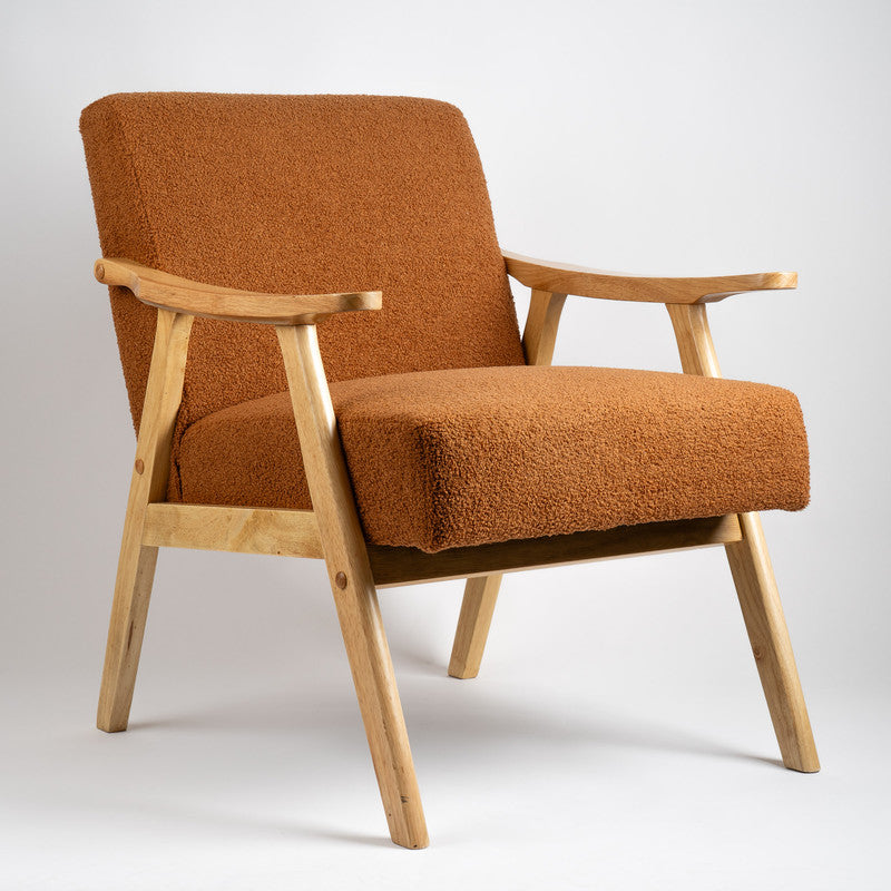 Caramel Brown Boucle Flat Arm Chair